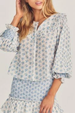 LoveShackFancy Tops Goldie Blouse - POWDER BLUE