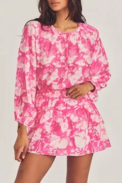 LoveShackFancy Abrielle Mini Skirt - HOLIDAY SUN FUSCHIA