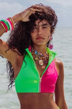 LSF Swim LoveShackFancy X Hurley High Neck Zipper Bikini Top 14 LSF Swim LoveShackFancy X Hurley High Neck Zipper Bikini Top