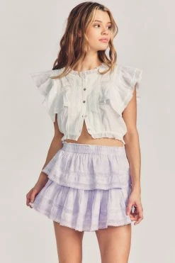 LoveShackFancy Ruffle Mini Skirt - VIOLET SPLASH HAND DYE